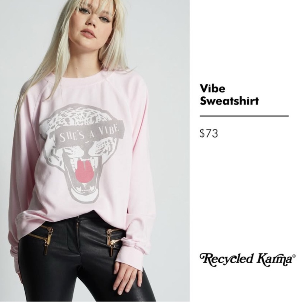 “She’s a Vibe” RECYCLED KARMA Oversized Sweatshirt Pink - Picture 2 of 8